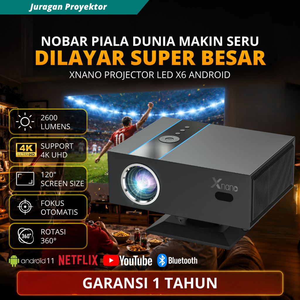 Smart Proyektor Xnano X6 Android 11.0 Wifi 2600 Lumens 360° Rotating | Proyektor Android 4K Full HD 