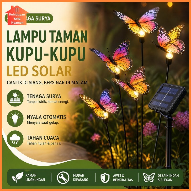 lampu taman solar kupu kupu led waterproof ip65 putih hangat dekorasi outdoor halaman balkon