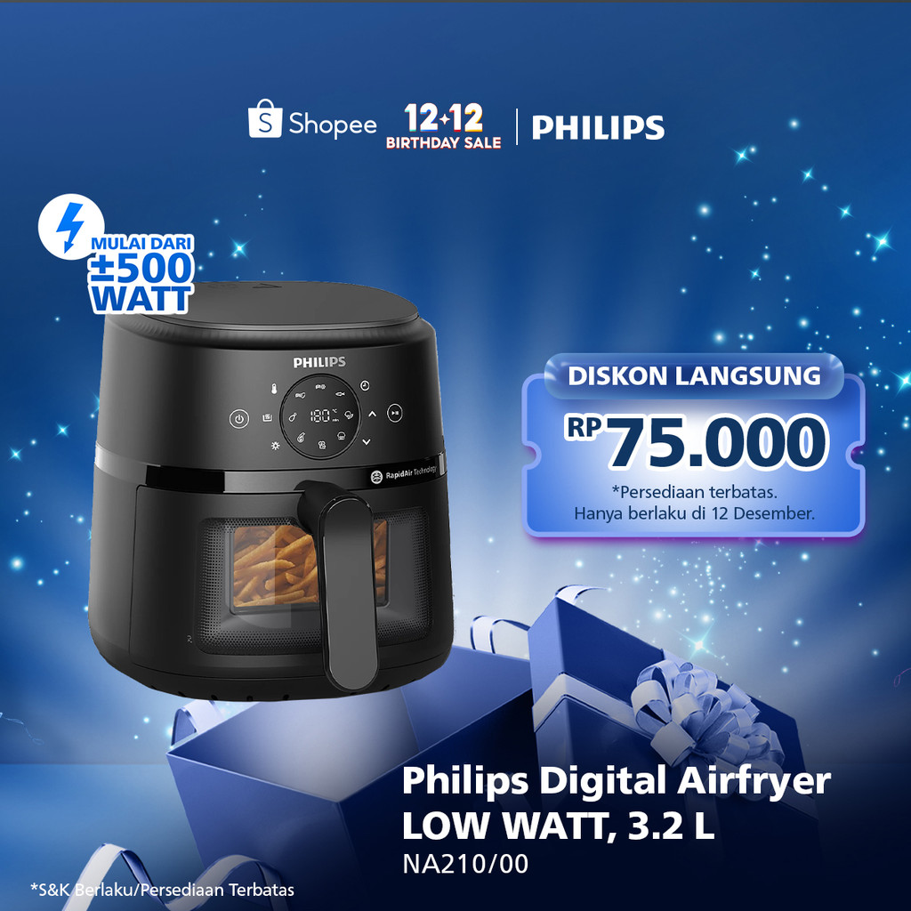 BARU Philips Airfryer Low Watt 500W Transparan BEST COMPACT SIZE 3.2L NA210/00. Air fryer multifungs