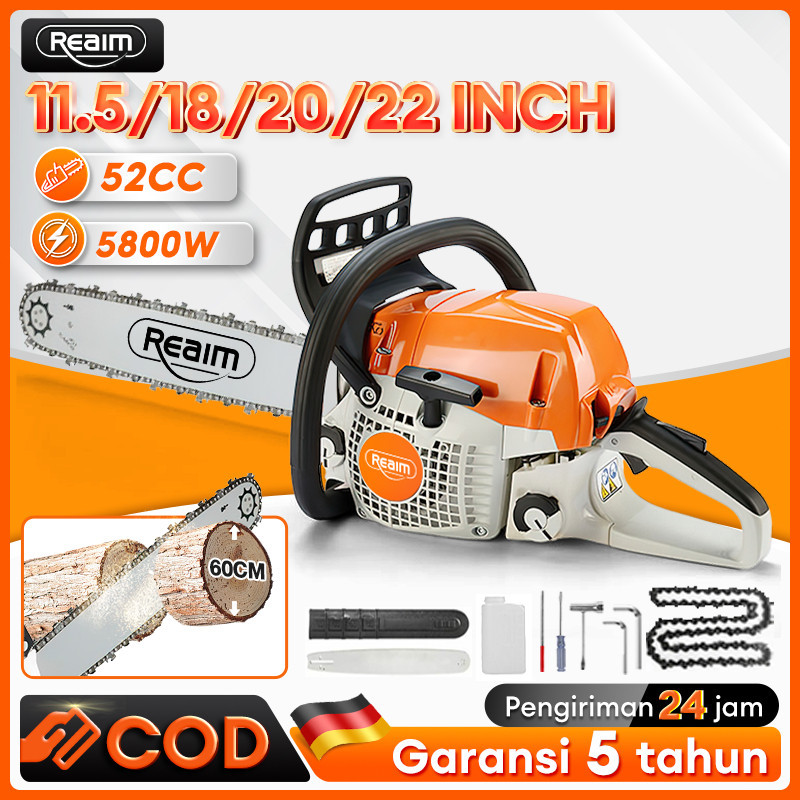 Reaim Chainsaw 20 Inch 52CC Gergaji Mesin 2 / 4 Tak Untuk Mesin Potong Kayu SENSO