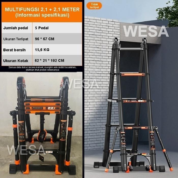 tangga lipat teleskopik telescopic teleskop double aluminium alumunium - BAFEN SIXLEGS 2.1+2.1