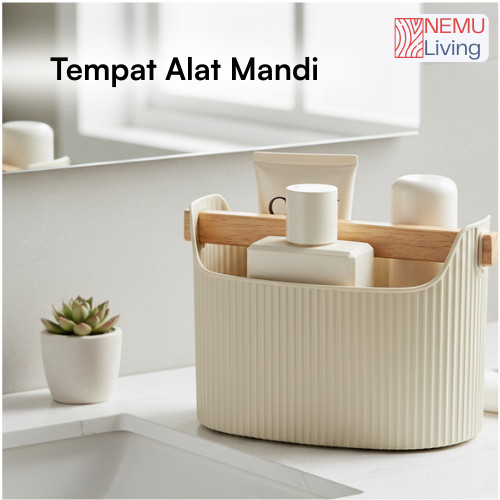 Keranjang Sabun Mandi Pegangan Kayu Keranjang Storage Basket Serbaguna Tempat Alat Mandi Aesthetic