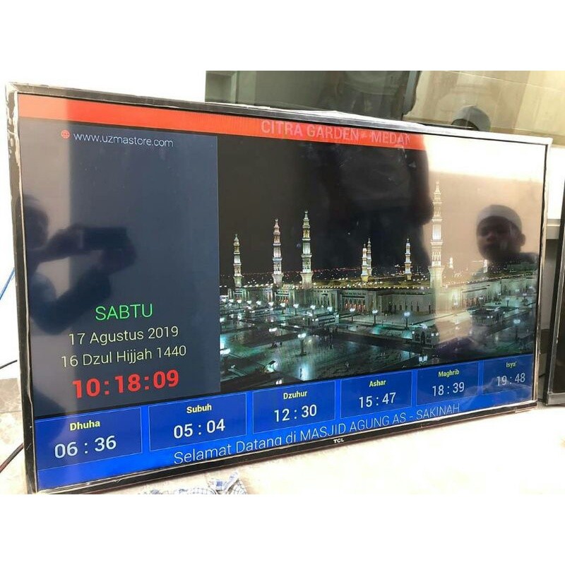 JAM DIGITAL MASJID UZMA [JAM SHOLAT MODERN DINAMIS/ TAMPILAN TV LED PC MINI / TEKNOLOGI]