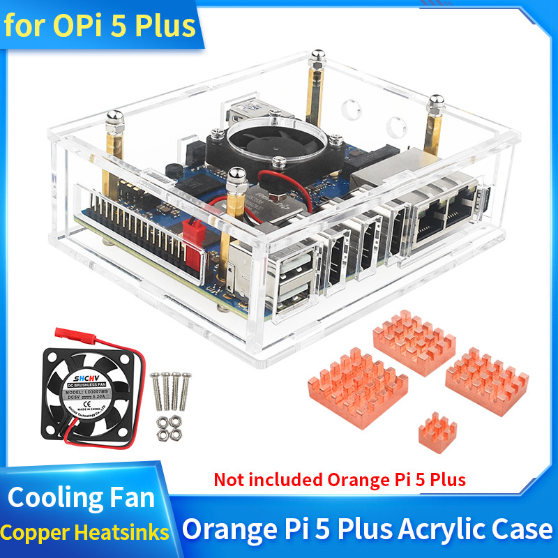 Orange Pi 5 Plus Acrylic Case Transparent Enclouse Clear Box Optional Copper Aluminum Heatsinks Cool