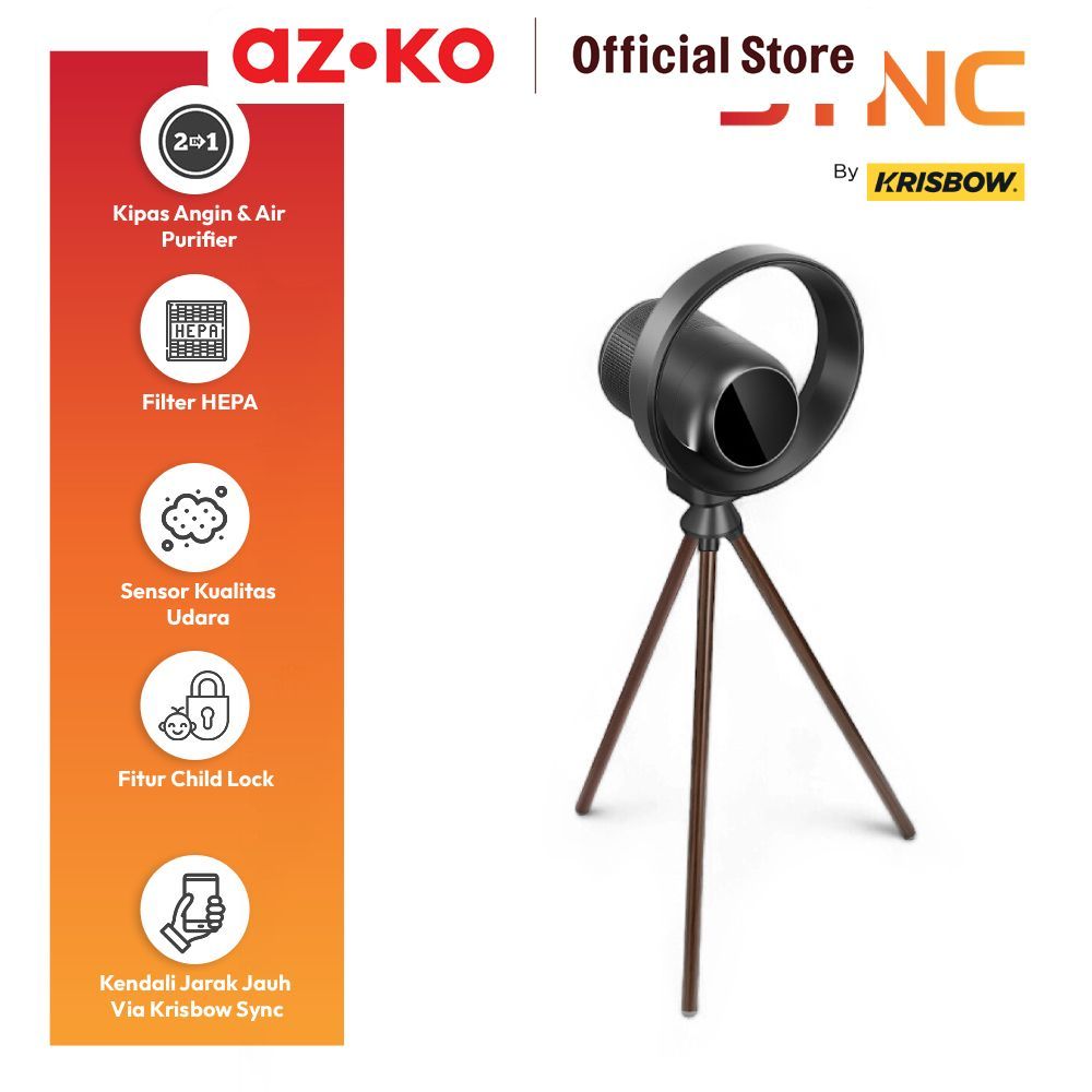 AZKO Krisbow Sync Air Purifier Standing Bladeless - Hitam Penyaring Udara Pembersih Ruangan Kamar Ti