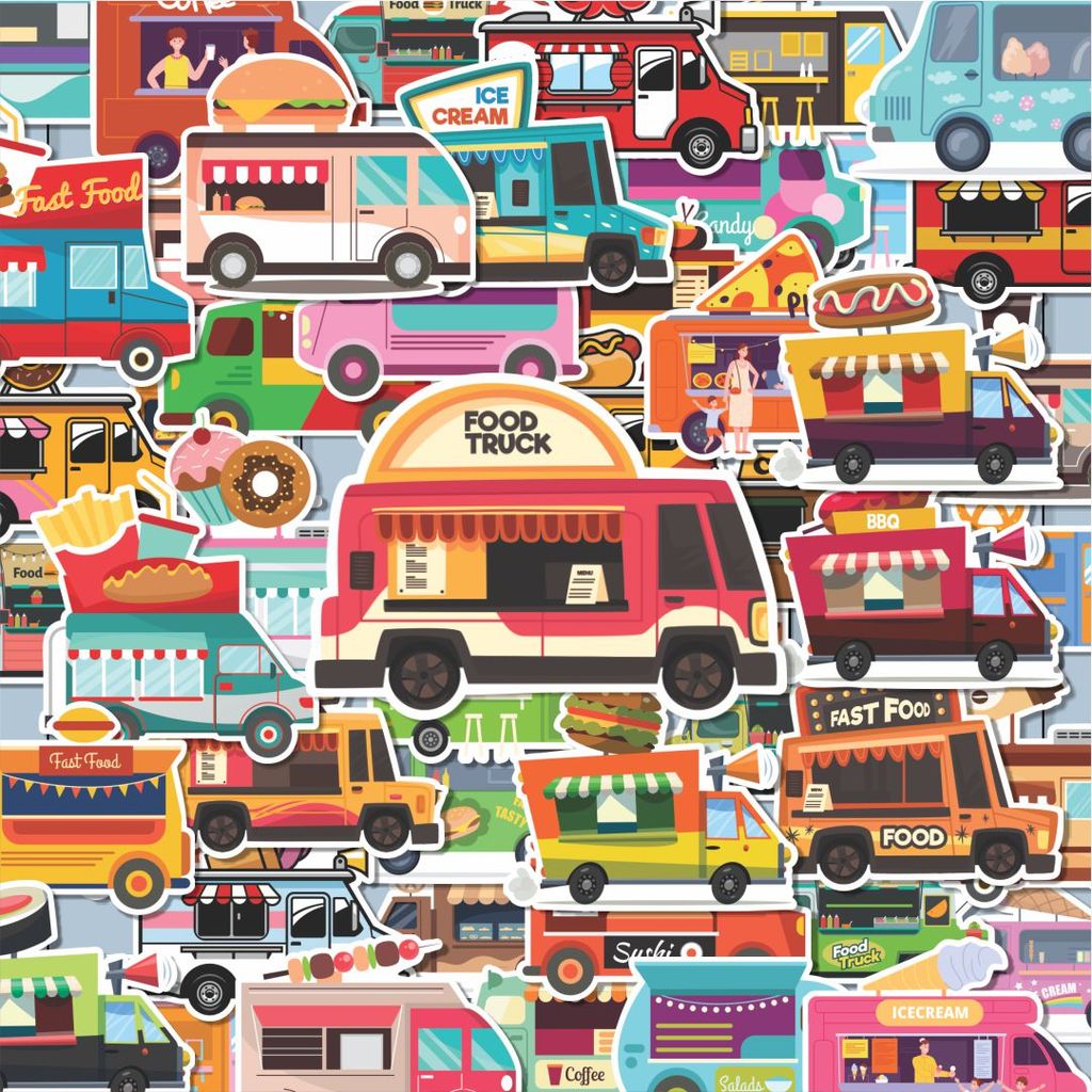 100PCS Lucu Food Truck Stiker Aesthetic Stiker Anti Air Stikers Berperekat Waterproof sticker decal 