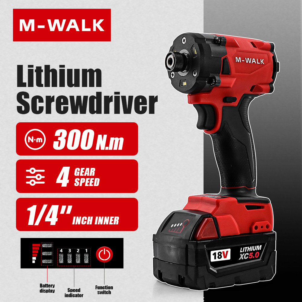 M-WALK Brushless Impact Driver 1/4“ Impact Drill High Torque 300Nm Cordless Screwdriver Power Tool F