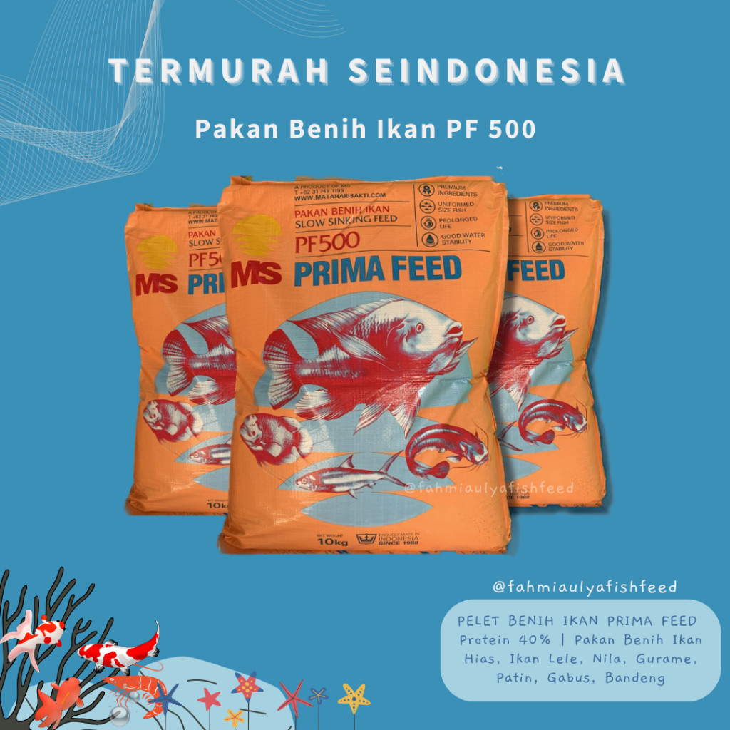 PAKAN IKAN MURAH  (KEMASAN 1 KG) PAKAN BENIH IKAN PF 500 | Prima Feed Protein 40% | Pakan Benih Ikan