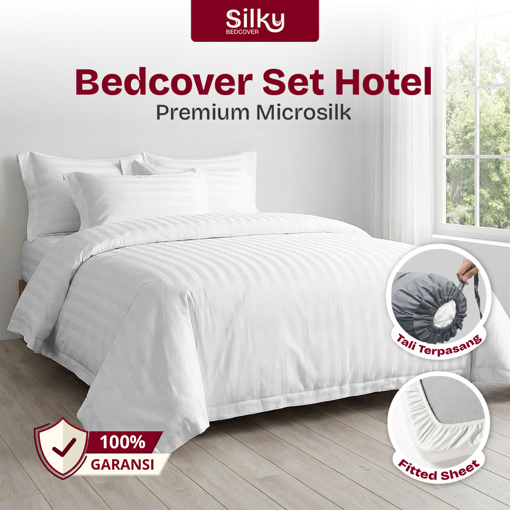 Sprei & Bedcover Set Hotel Premium Warna White Putih - Ukuran Lengkap 140x200 180x200 160x200 200x20