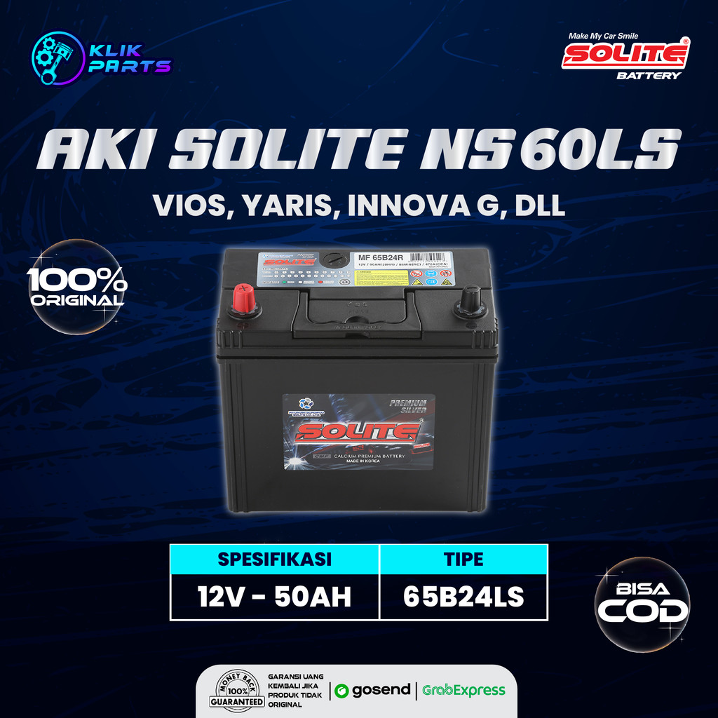 SOLITE NS60LS 12V 50Ah Aki Mobil Aki Kering VIOS, YARIS, INNOVA G, DLL