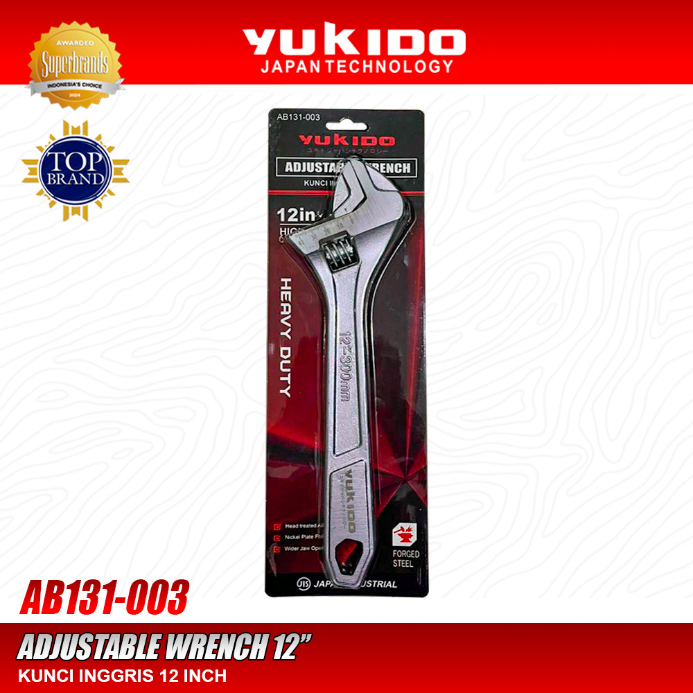 ORIGINAL Japan Technology YUKIDO Kunci Inggris 12 Inch Adjustable Wrench Heavy Duty Forged Steel Chr