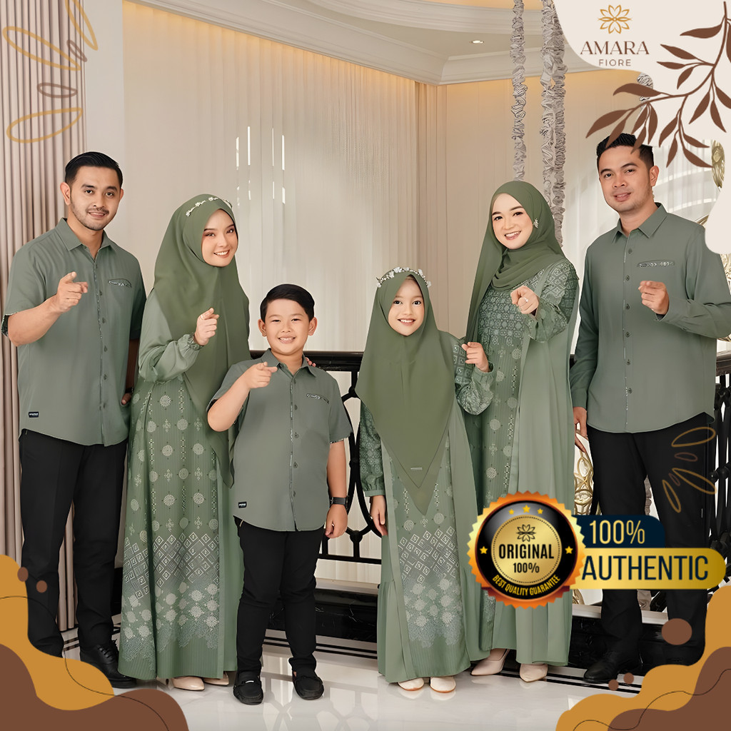 Family Set Lebaran Premium Sarimbit Almeira 2026 Loden Olive Motif Ethnic Modern Exclusive
