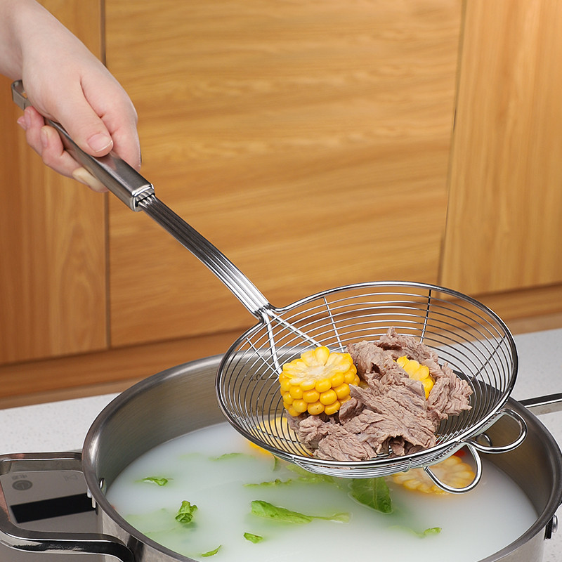 Long Kitchen Stainless Steel Frying Spider Strainer Large Oil Colander Ladle Scoop Fryer Slotted Big