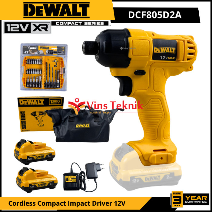 DEWALT DCF805D2A Mesin Obeng Baterai Cordless Compact Impact Driver 107Nm 12V DCF805