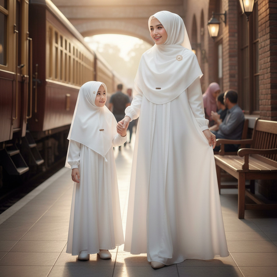 Gamis  Abaya Couple Ibu Dan Anak Perempuan Putih Terbaru Cocok Jalan & Acara Formal