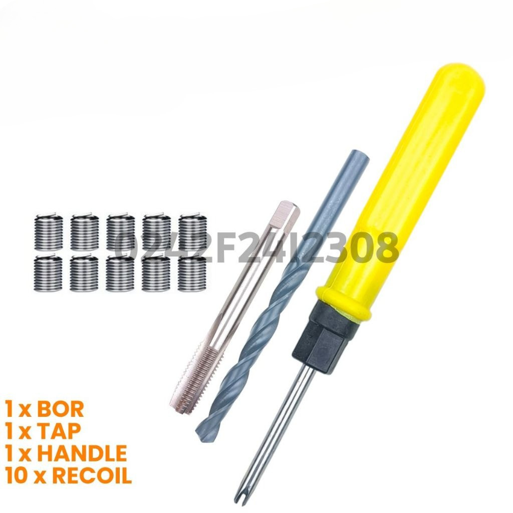Paket Alat Reparasi Drat Baut 12 10pcs Recoil M8 Set Handel dan Bor Tap Alat Verbos Baut 12