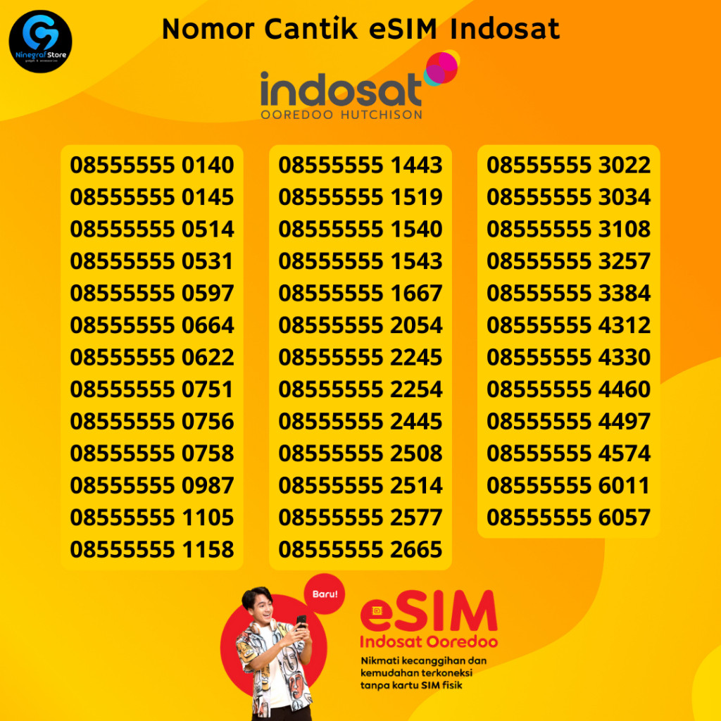Murah Nomor Cantik eSIM Indosat Hexa  dan Sapta 5