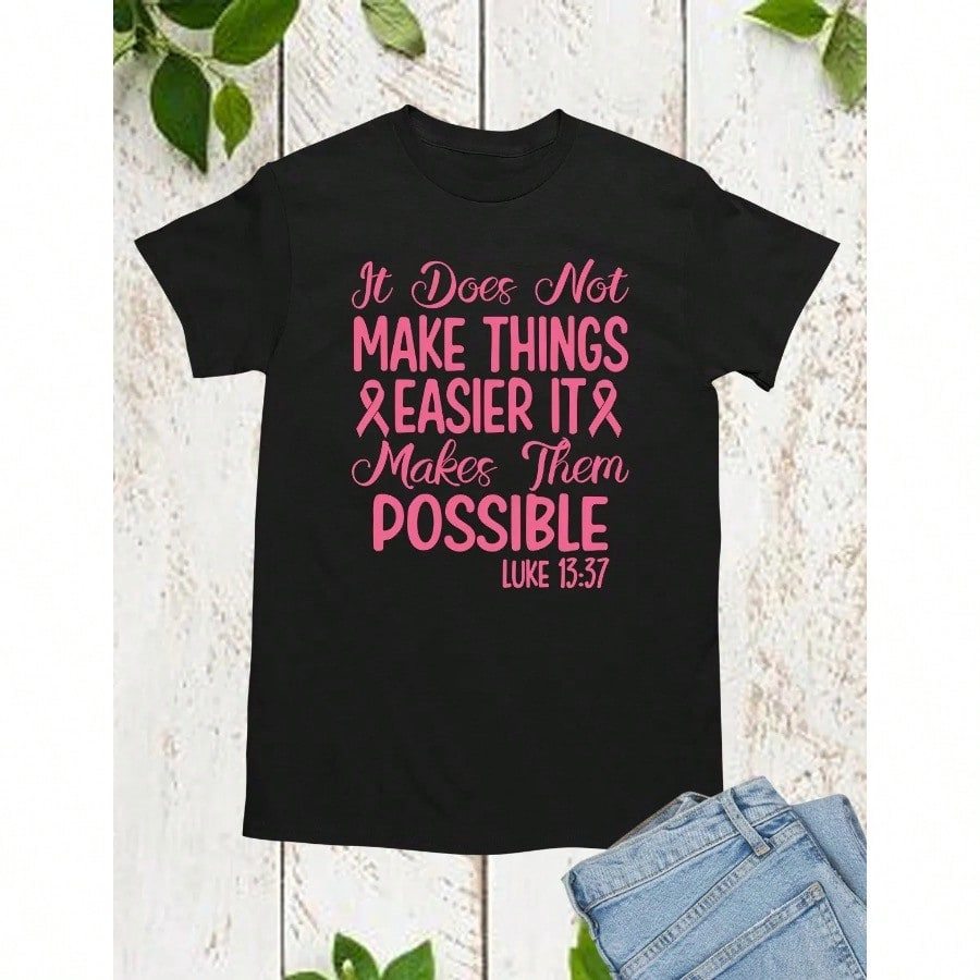 Breast Cancer Ribbon Bible Verse T-Shirt Men Women Short Sleeve Cotton Tees Y2k Shirt Summer Women's