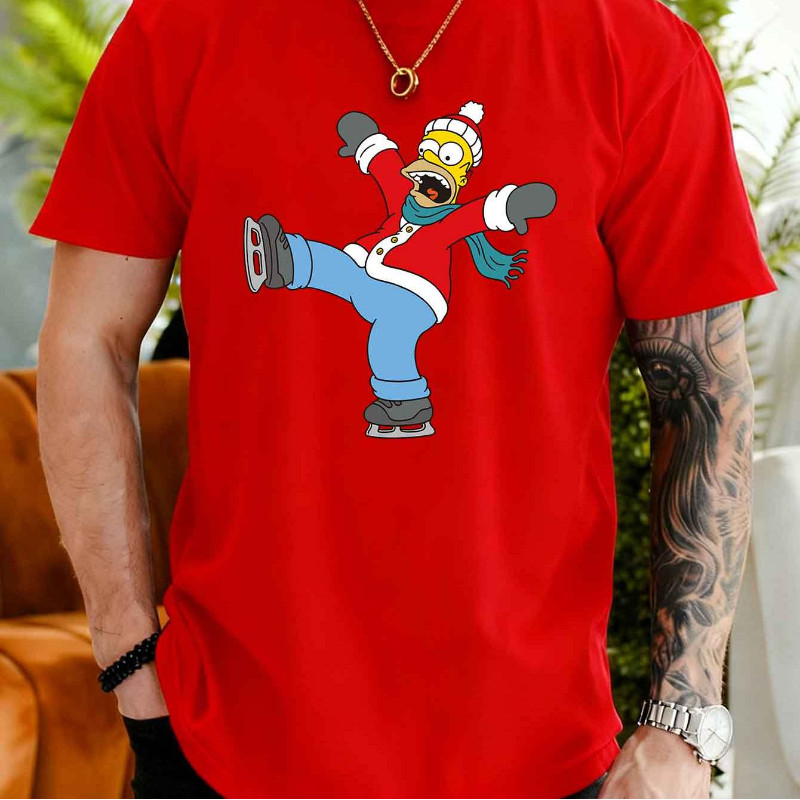 Summer Bestseller Men's Casual Short-sleeved T-shirt Sylvester Simpson Christmas Ski Print Pattern S