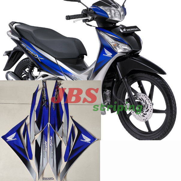 Striping supra helm in biru stiker HONDA SUPRA X 125 HELM IN PGM-FI 2012 2013 BIRU SILVER