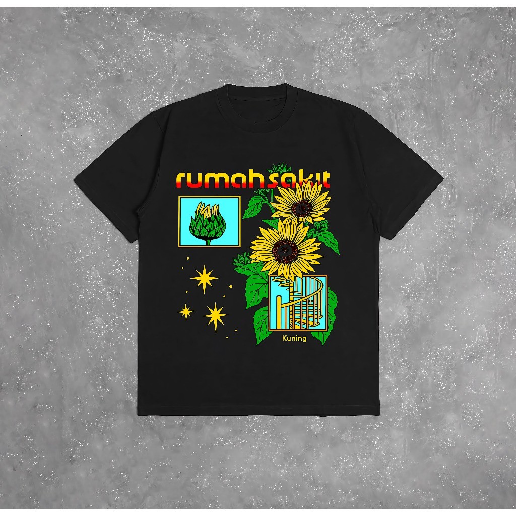 Rumah Sakit - Kuning Tshirt Hitam | Kaos Band Rumah Sakit | Kaos Distro Cowok Cewek