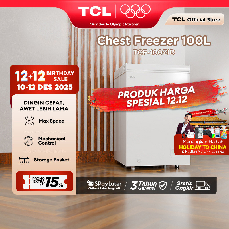 TCL Chest Freezer Kapasitas 100 Liter Super Freezing - Storage Basket Besar - Pembuangan Limbah Air 