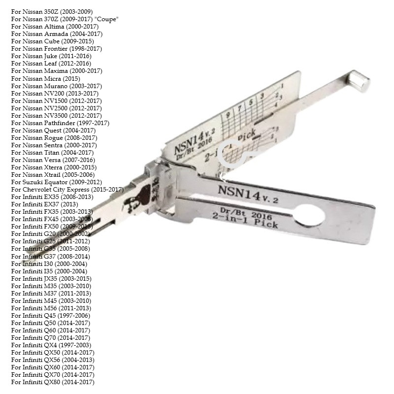1PCS for Nissan Lishi 2-in-1 NSN14 NSN11 NYN11 Pick and Hook Locksmiths Tool  Door Key Decoder Car L