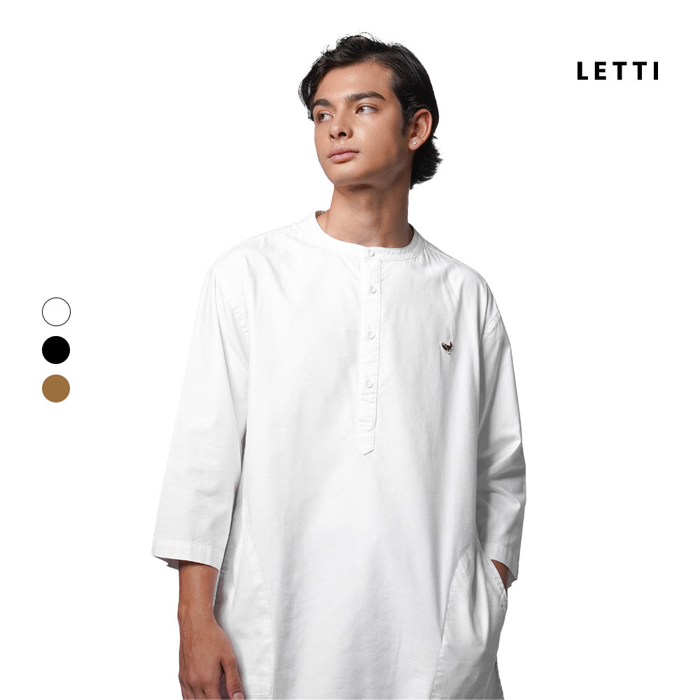 LETTI Oris - Baju Koko Kurta Lengan ¾ | Koko Jubah Muslim Kurta Pakistan Pria Lengan ¾