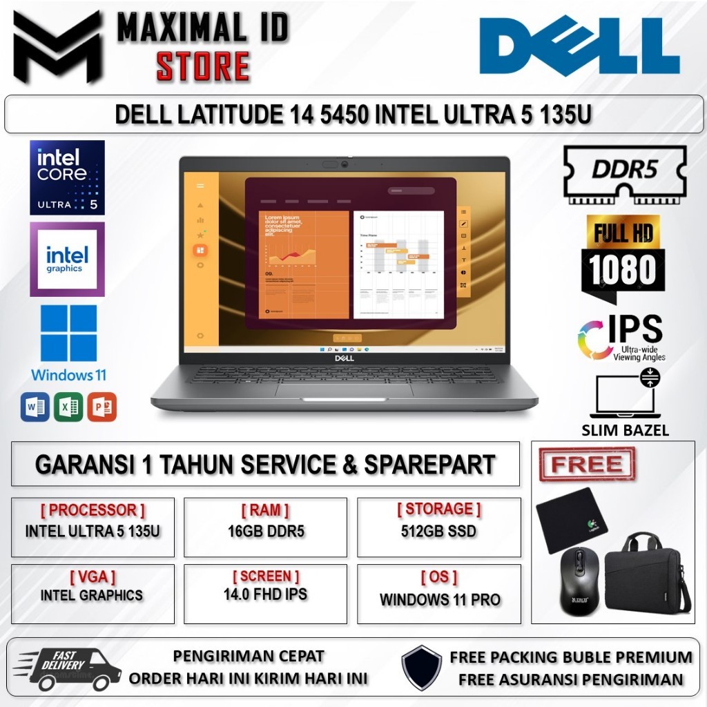 DELL Latitude 5450 Ultra 5 135U 32GB DDR5 1TB SSD 14" FHD IPS Intel Graphics Windows 11 Pro ORIGINAL