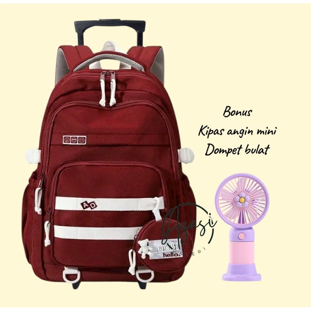 LAVIOLA FASHION - tas troli anak sekolah SD motif polos - tas dorong anak sekolah SD dompet koin - t