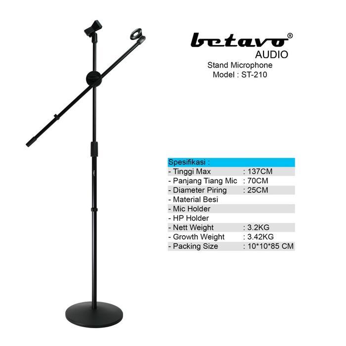 Professional Betavo Audio Stand Mic ST 210 | Mic Holder & Mic Holder Jepit | Piringan Bulat | Besi