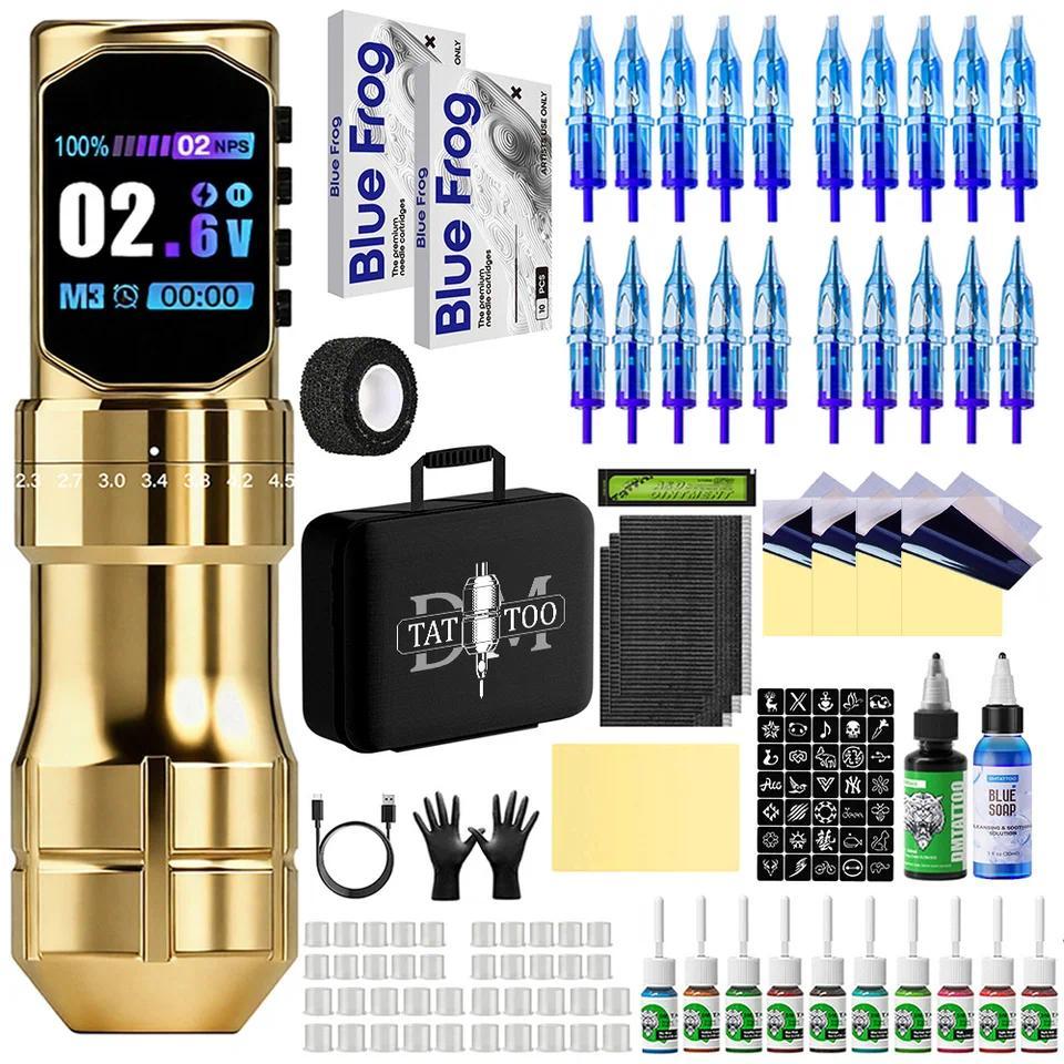 Kit Tato DM, Kit Mesin Tato, Kit Pena Tato untuk Riasan Permanen, Kit Mesin Tato Nirkabel, Kit Pisto