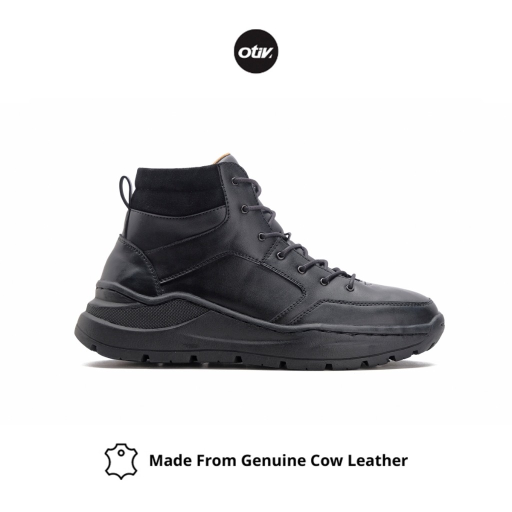 Otiv Hardy Black - Sepatu Boots Kulit Asli Pria Kuliah Kerja Traveling Riding