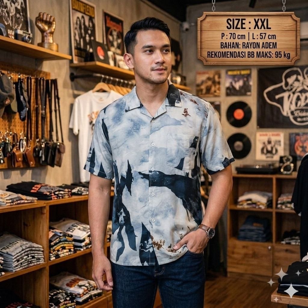 Kemeja Jumbo Rayon Printing Pria Kemeja Pantai / Hawai  Fullprint Size XXL Dewasa Adem