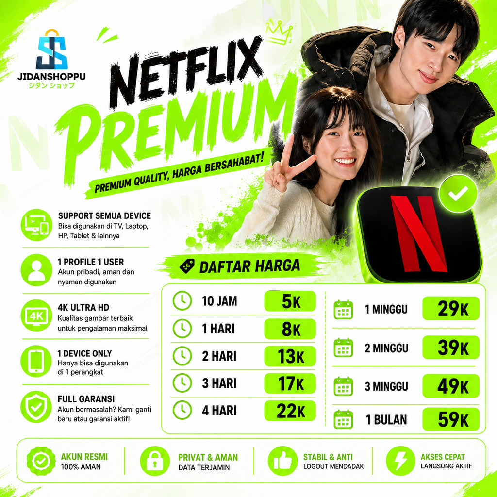 [NFX] NETFLIX PREMIUM HARIAN 24 JAM / 1 HARI MINGGUAN BULANAN JUGA READY  by Jidan Shoppu | JIDANSHO