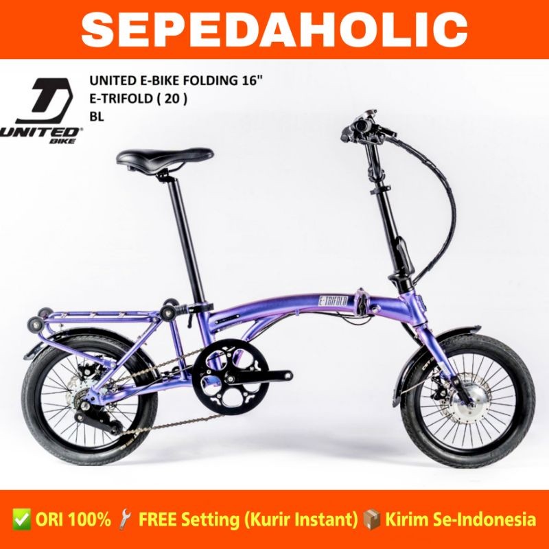 BIG SALE - Sepeda Lipat Electric UNITED E TRIFOLD 16 Inch Alloy 8 Speed E BIKE Listrik
