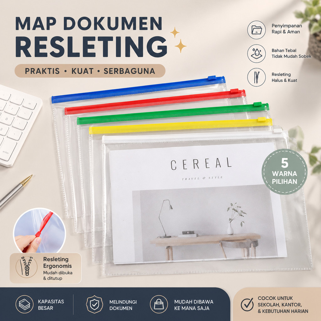 Map Dokumen Resleting A4 A5 A6 Transparan Tebal Anti Air Kantong Plastik Serbaguna Untuk Sekolah Kan