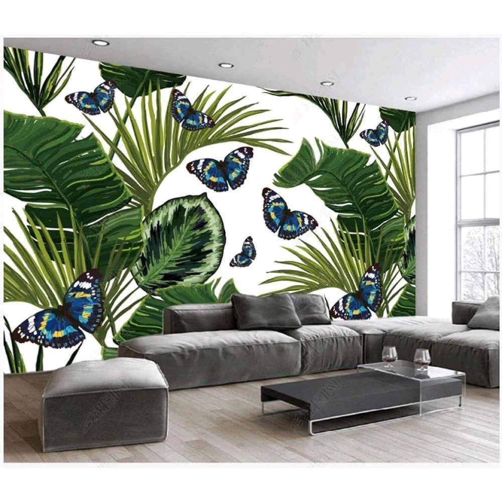 Wallpaper Sticker Dinding Motif Leaves Butterfly WallStiker Ruang Tamu