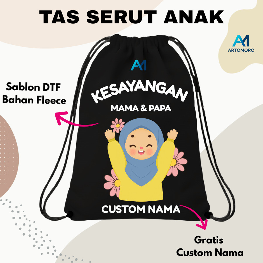 Tas Serut | Tas Serut Anak | Tas Serut Kesayangan Mama Papa Custom Nama | Tas Serut Anak Perempuan