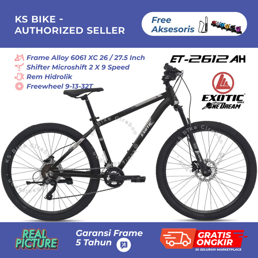 Sepeda Gunung MTB Exotic 2612 AH 26 27.5 Inch 2x9 Speed Alloy Frame Rem Hidrolik Disc Brake Lockout 