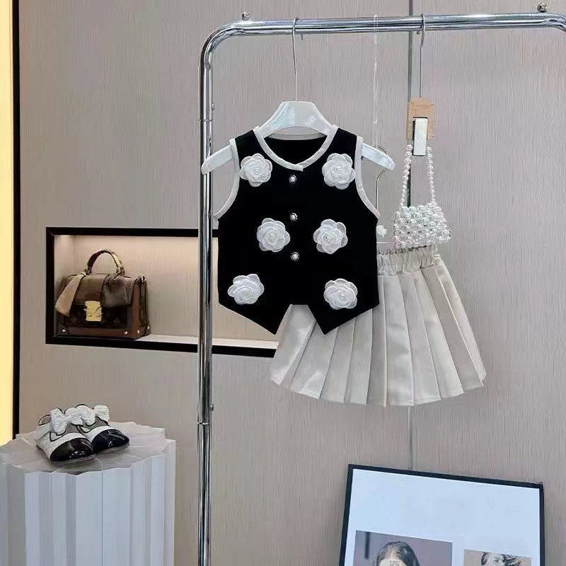 [5071082] - One Set 2in1 Baju Setelan Atasan Rompi Lengan Kutung Bawahan Celana Rok Pendek Plisket F