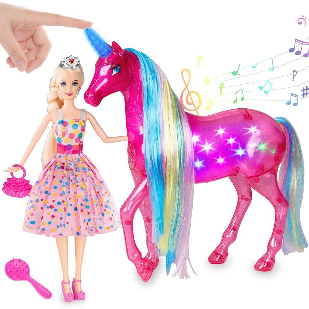 BETTINA Large Unicorn & Princess Doll Set with Lights & Sounds - Magical Unicorn Toys