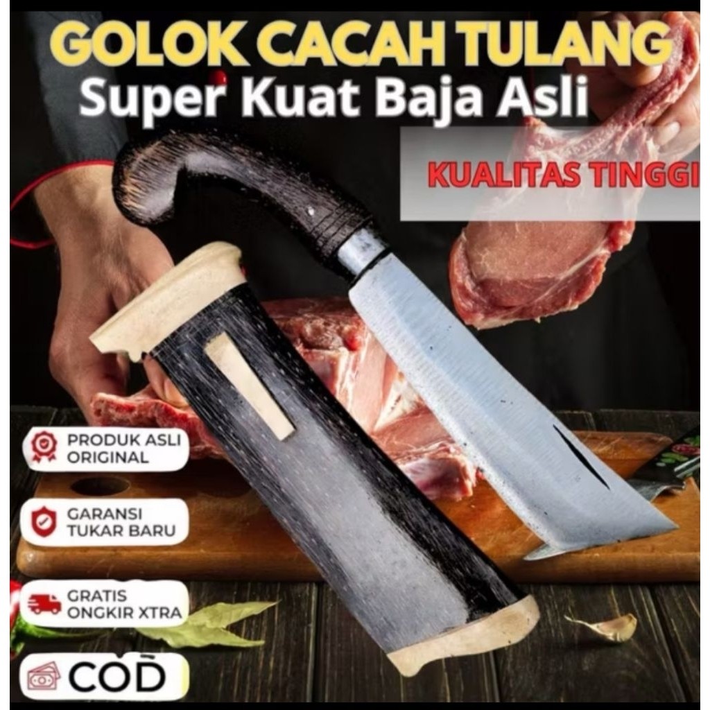 Golok Cacah Tulang Super Kuat Baja Asli – Senjata Dapur Multifungsi dengan Kualitas Tinggi, Gagang K
