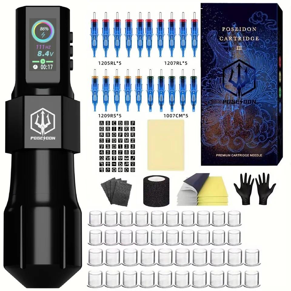 Kit Tato POSEIDON Penjualan Panas Kit Pena Tato Baru Untuk Riasan Permanen Mesin Tato Nirkabel Catu 