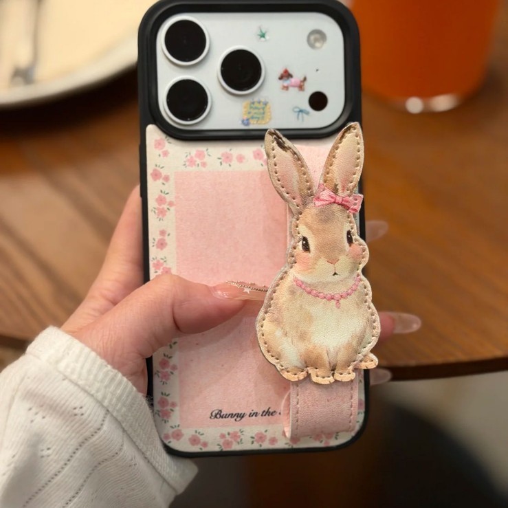 women Korean style case iPhone 17 Pro Max aesthetic bunny Apple 16 Pro leather case 15 deer teddy 14