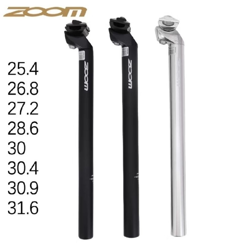 Seatpost zoom (ada wake versi terbaik) hitam / silver(khusus 25.4)  tiang sadel taiwan 2 baut alloy 