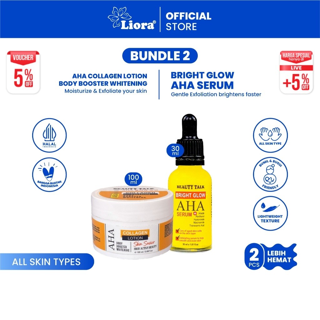 [Best Seller Set 8] BEAUTY TALK AHA Collagen Lotion 100ML +  Bright Glow AHA Serum 30ML