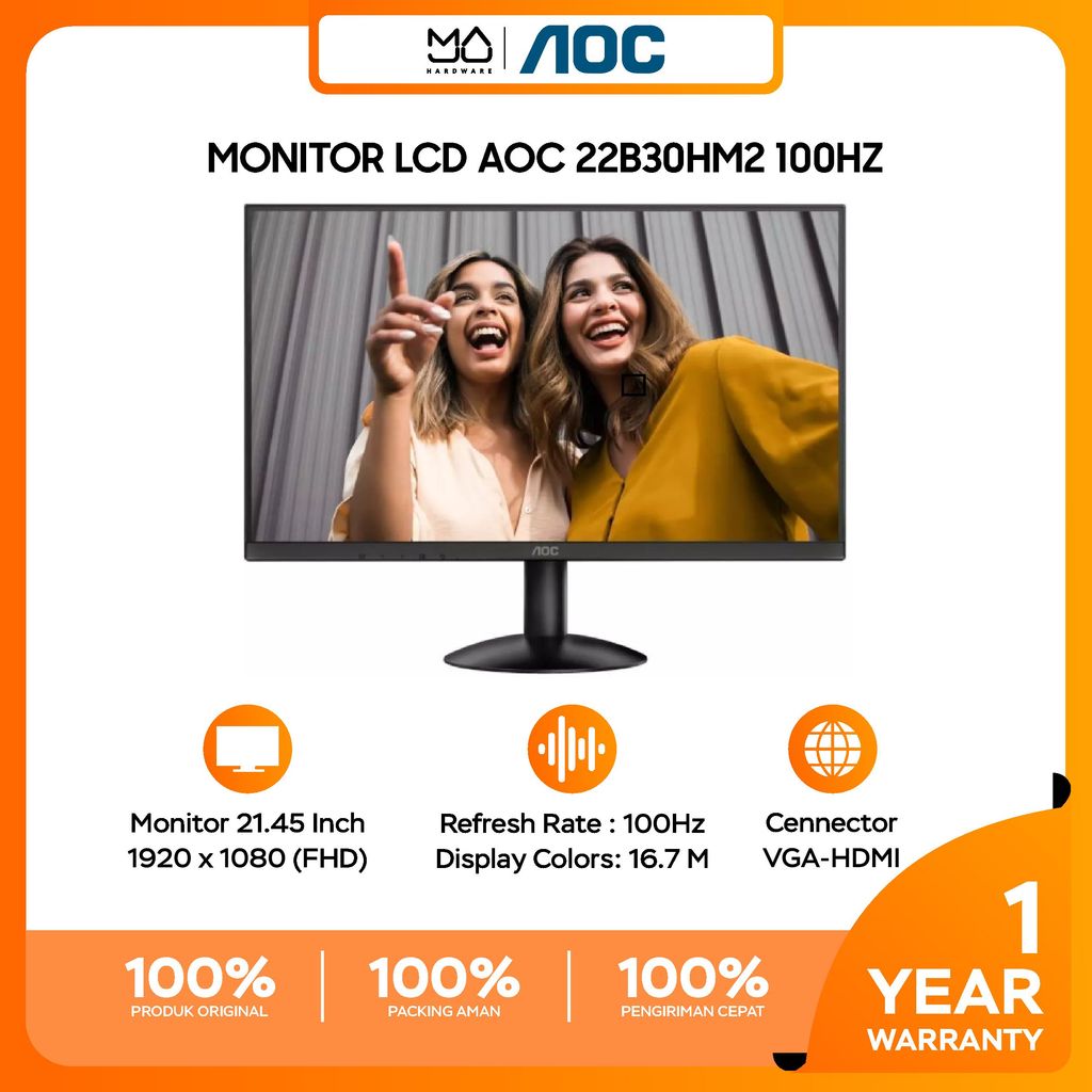 AOC Gaming Monitor 22 Inch VA FHD 1080P 1MS 100HZ 22B30HM2 HDMI+VGA 3Y ON SITE - Garansi Resmi