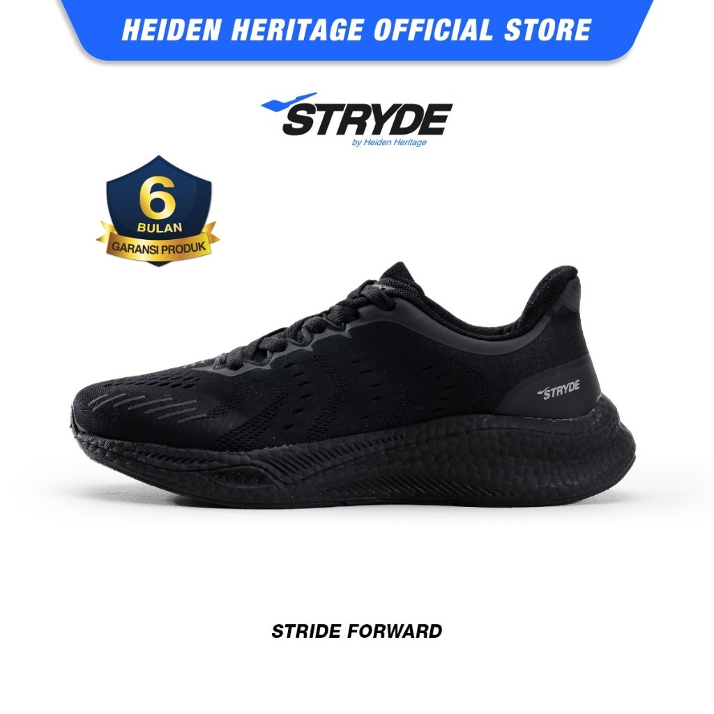 HEIDEN HERITAGE [HRTG] - BOOM STRYDE - FULL BLACK - Sepatu Sport Running Sekolah Casual Style Lari P