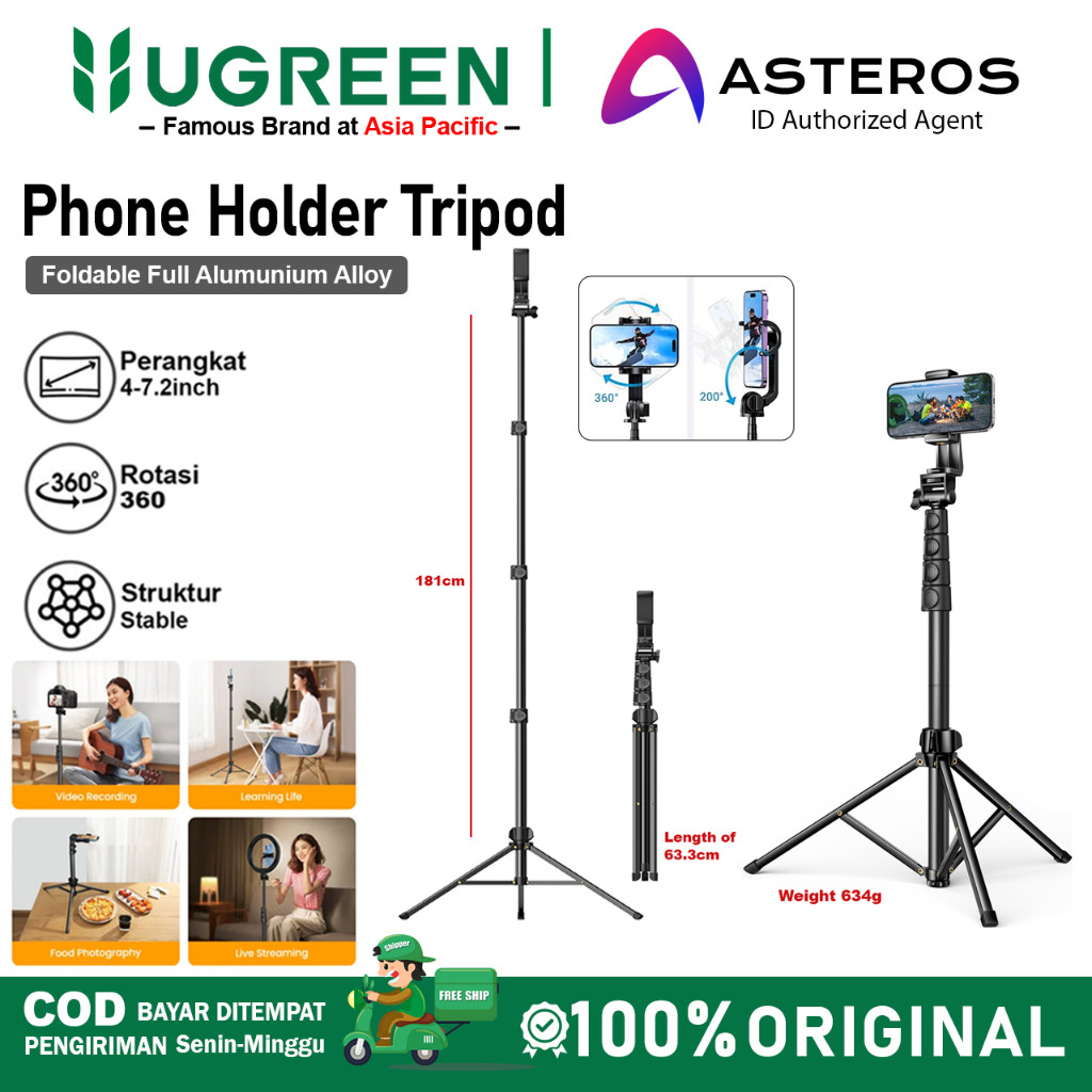 (Gajah_Duduk) Tongsis Tripod HP UGREEN Phone Tripod Stand 170cm Black